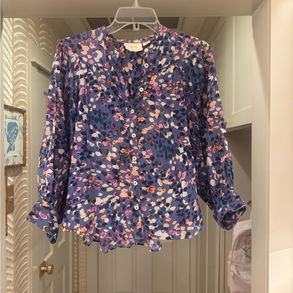 Anthropologie Maeve Puff-Sleeved Button Down Shirt EUC